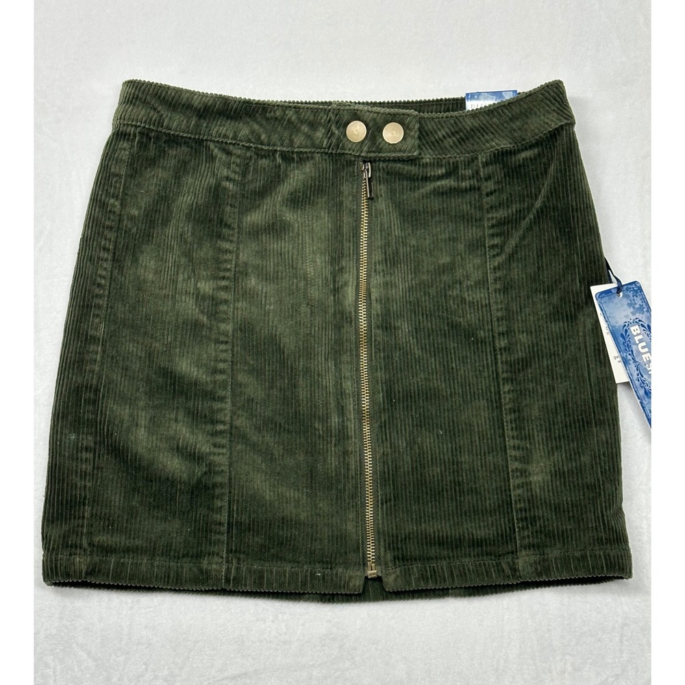 Bluespice Green Corduroy‎ Mini Skirt Womens Size 3 Zip Front Casual